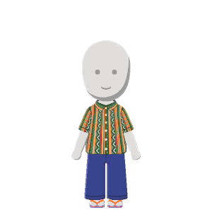 Patterned-shirt outfit